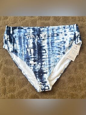 Time & Tru Blue Tie-Dye High-Waist Bikini Bottoms NEW